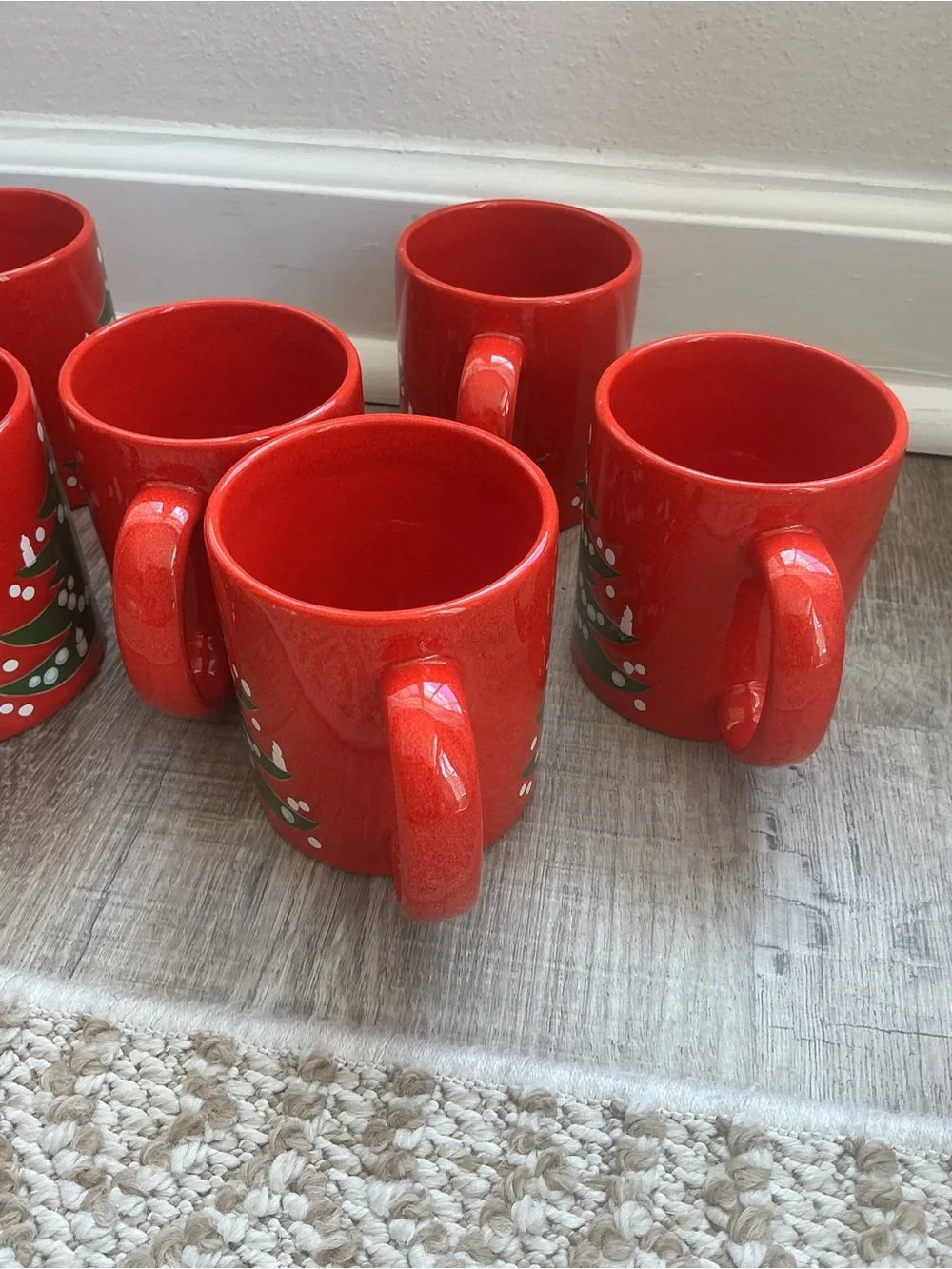 Lot of 8 Vintage Waechtersbach Christmas Tree Red Mugs Cups West Germany Vtg